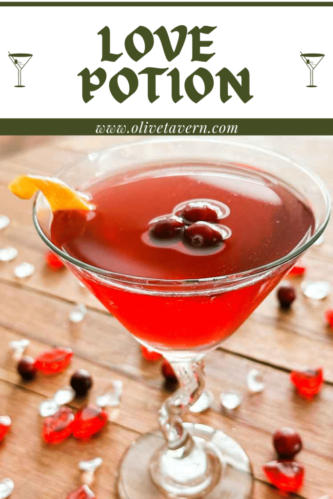 Love Potion Cocktail in martini glass.