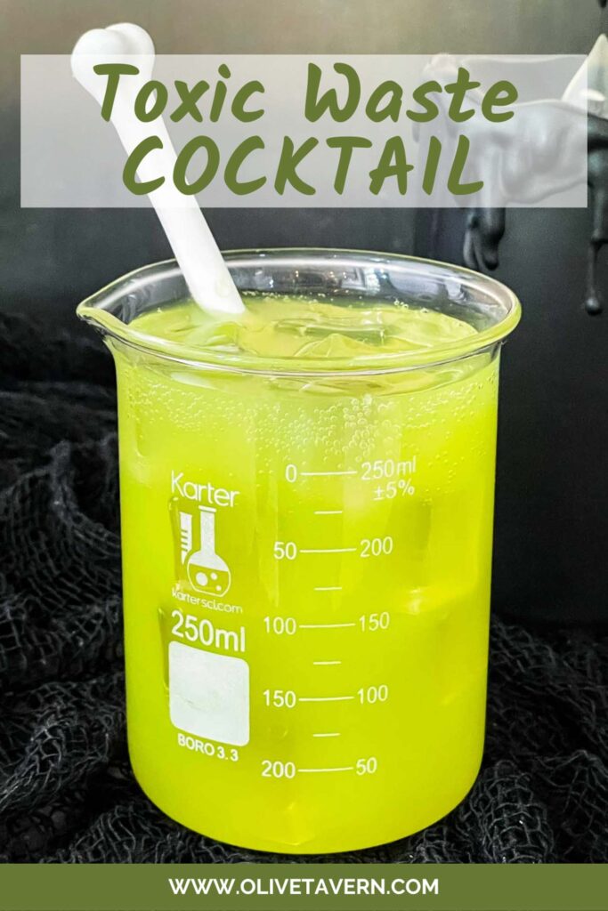 Pin of vodka Toxic Waste Cocktail cocktail with title